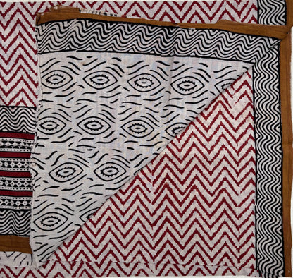 Mul Cotton Handblock - Red Zigzag