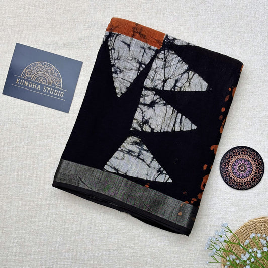 Linen Cotton Block print - Black & Orange