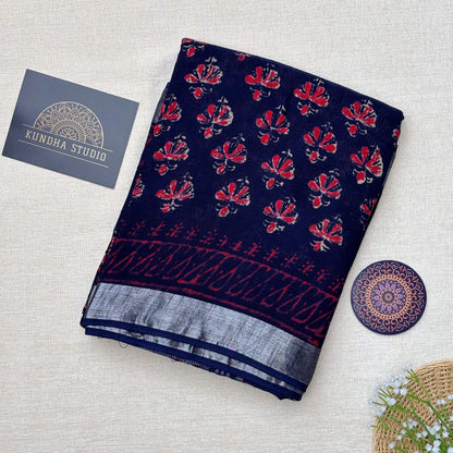 Linen Cotton Block print - Navy Blue