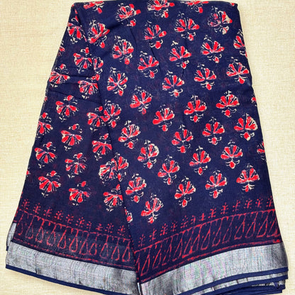 Linen Cotton Block print - Navy Blue