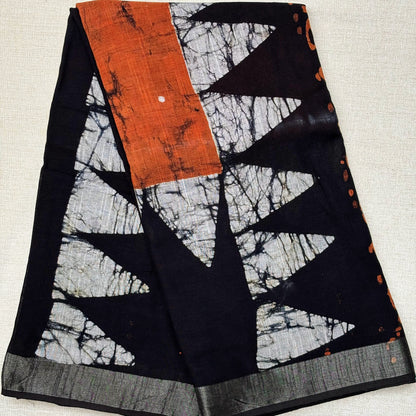 Linen Cotton Block print - Black & Orange