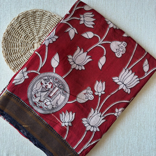 Kalamkari Chennur Silk - Red Lotus