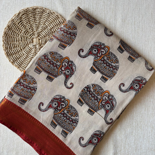 Kalamkari Chennur Silk - Ivory Elephant