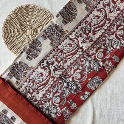 Kalamkari Chennur Silk - Ivory Elephant