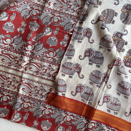 Kalamkari Chennur Silk - Ivory Elephant