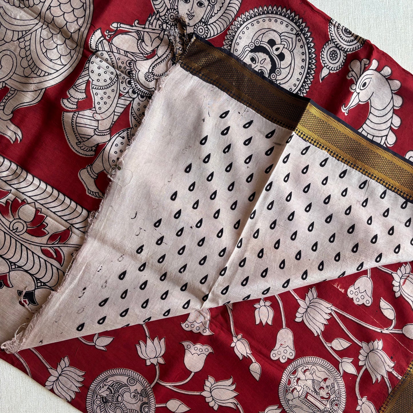 Kalamkari Chennur Silk - Red Lotus